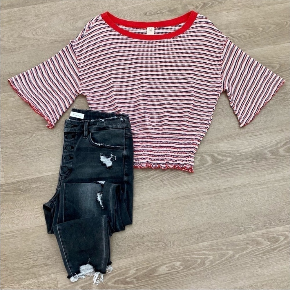 Free People Ebony Smocked Stripe Top in Red and White Women’s Small